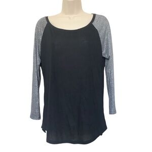 NWT American Eagle Baseball Tee T-Shirt Silver Sparkle Metallic Black Large